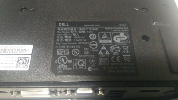 DELL DOCKING STATION K07A002 E-Port Replicator USB 3.0 & 130W Power Adapter - Image 5