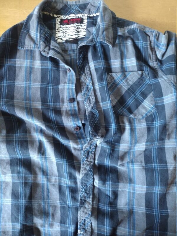 Hawk Shirt Blue Black Gray Grey Button Up Sleeve Men Medium M - Image 2