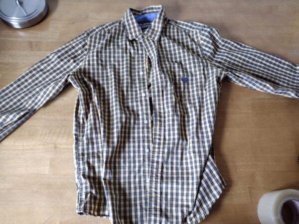 Chaps Button Up Shirt Size Medium Yellow Blue Plaid Long Sleeve Stretch Easy Care Logo