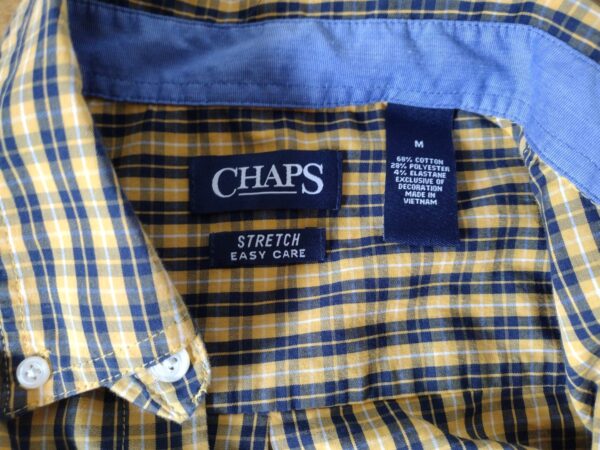 Chaps Button Up Shirt Size Medium Yellow Blue Plaid Long Sleeve Stretch Easy Care Logo - Image 3