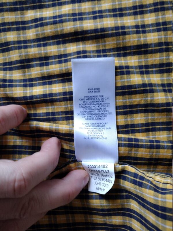 Chaps Button Up Shirt Size Medium Yellow Blue Plaid Long Sleeve Stretch Easy Care Logo - Image 4