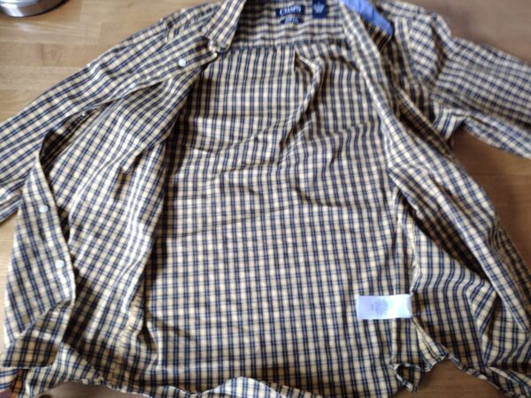 Chaps Button Up Shirt Size Medium Yellow Blue Plaid Long Sleeve Stretch Easy Care Logo - Image 6