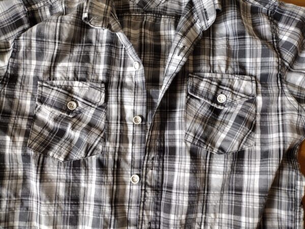 Clever Men Button-Up Medium Casual Long Sleeve Shirt White Black Striped - Image 3