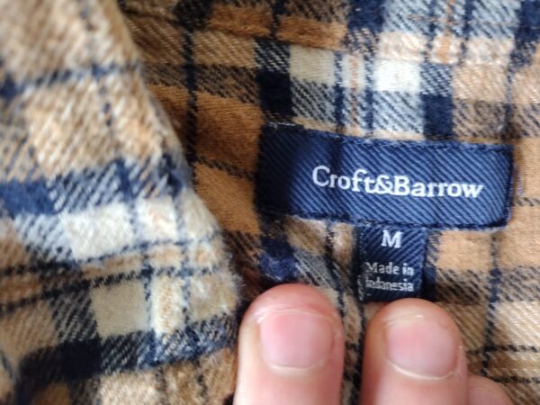 Croft & Barrow Button Down Shirt Mens Medium Yellow/White/Blue Plaid Long Sleeve M - Image 2