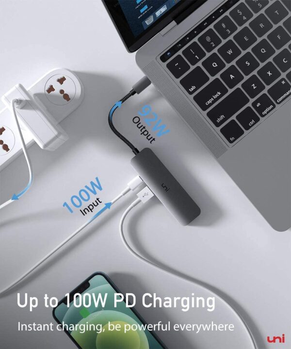 uni USB-C to USB Hub with 100W PD, Slim Aluminum Nylon High Speed USB Adapter - Image 2