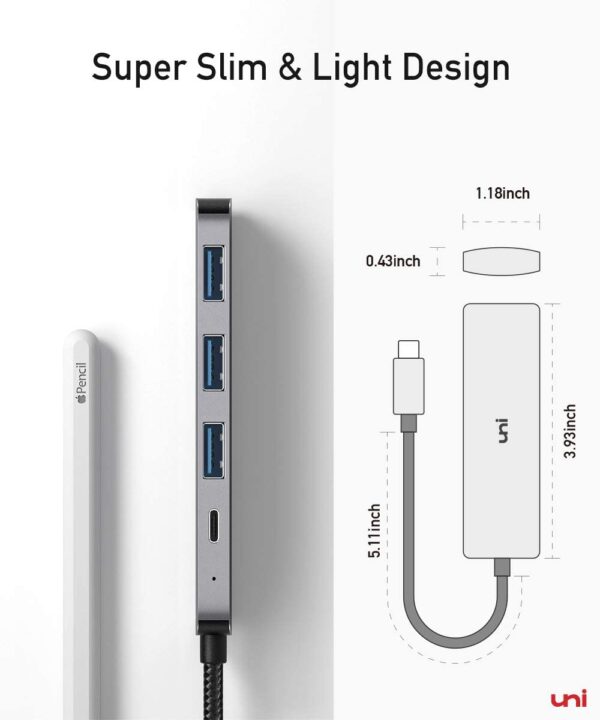 uni USB-C to USB Hub with 100W PD, Slim Aluminum Nylon High Speed USB Adapter - Image 4