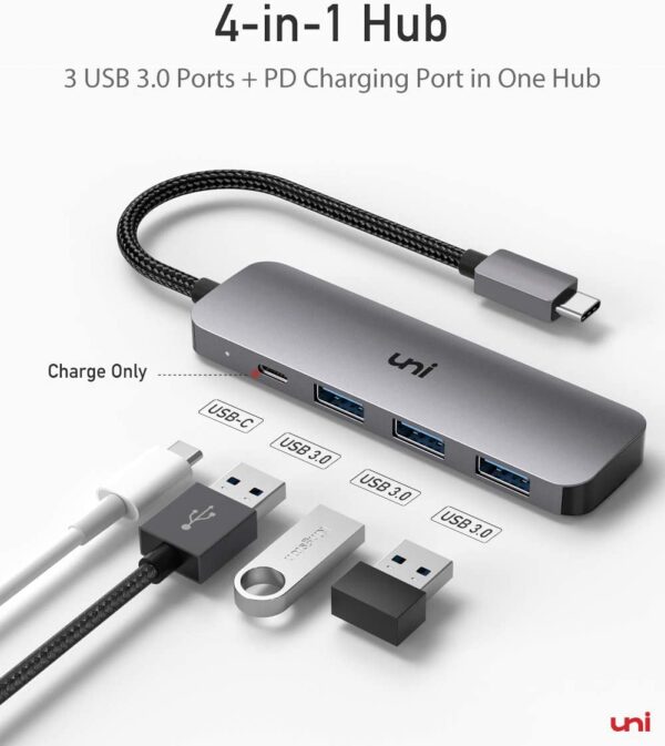 uni USB-C to USB Hub with 100W PD, Slim Aluminum Nylon High Speed USB Adapter - Image 5