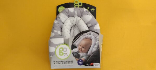 Go by Goldbug Duo Head Support & Strap Cover Set Grey Gray Stars & Clouds NEW