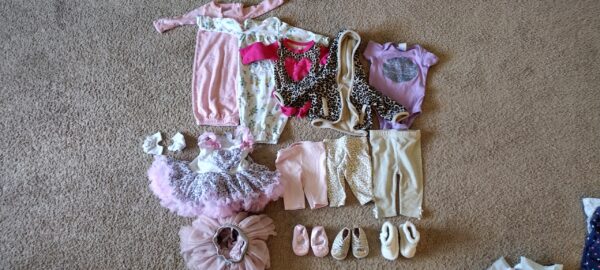 Newborn Baby Girl Clothes Lot - 14 Pieces Shoes, Pants, Tops, Dress