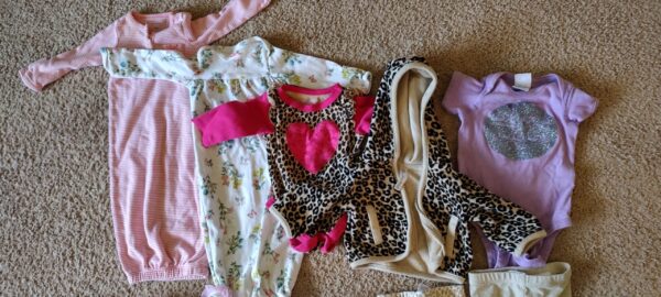 Newborn Baby Girl Clothes Lot - 14 Pieces Shoes, Pants, Tops, Dress - Image 2
