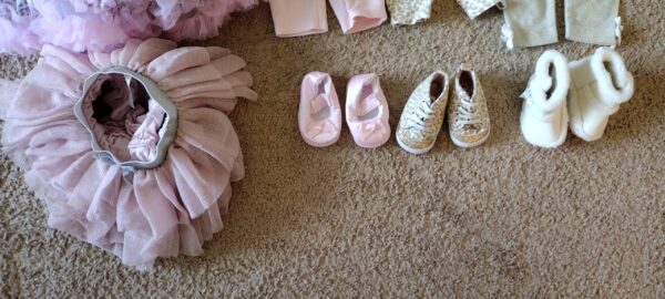 Newborn Baby Girl Clothes Lot - 14 Pieces Shoes, Pants, Tops, Dress - Image 4