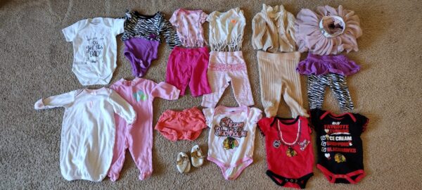 Baby Girl 0-3 Months Clothes Lot Tops Pants Shoe Sets Lot of 17