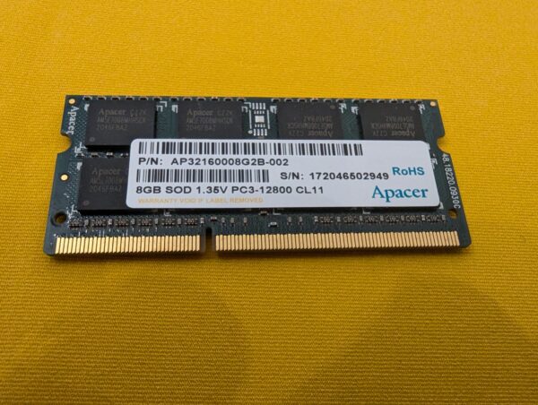 APACER 8GB RAM PC3-12800 SOD 1.35V CL11 LAPTOP MEMORY